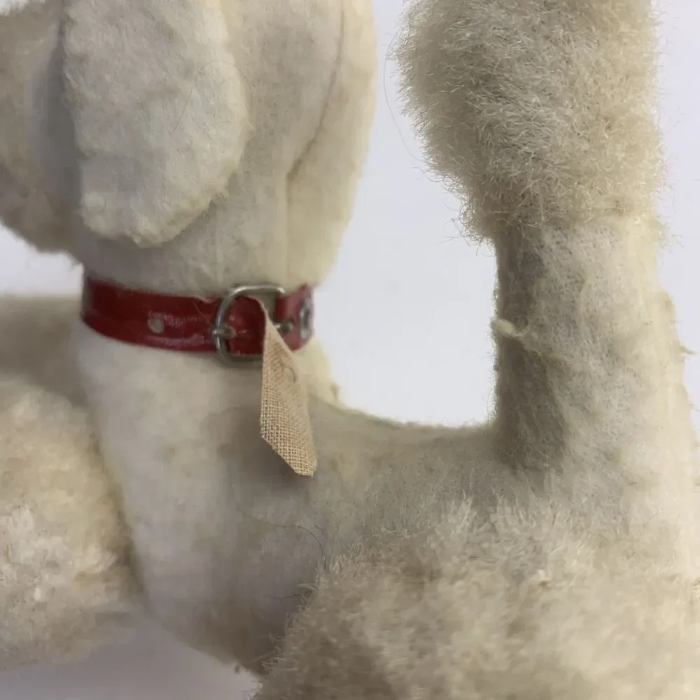 Vintage White Jointed Poodle Dog Plush Red Collar Animal Made in Japan 1966